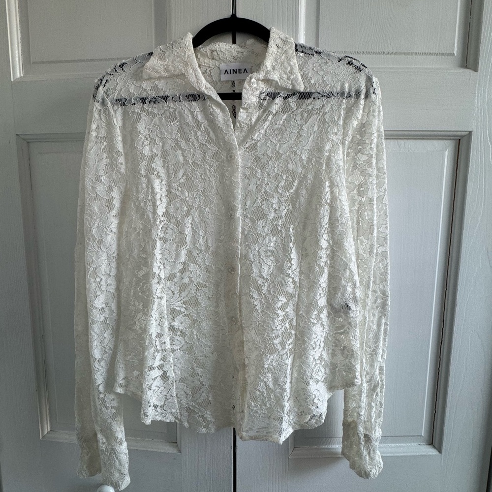 Women's White Lace Button Down Shirt